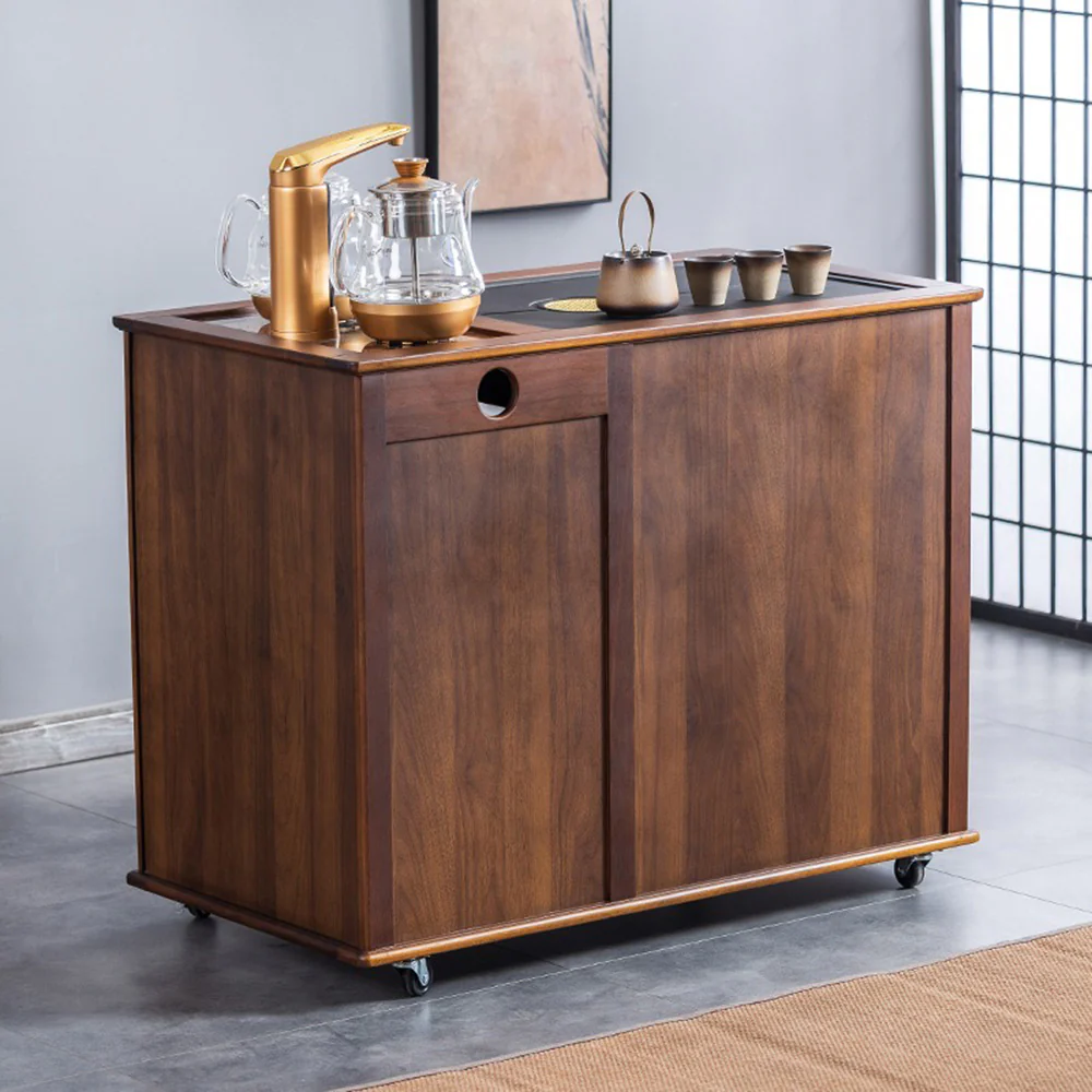 Movable Tea Table With Black Stone Tea Tray - Image 3
