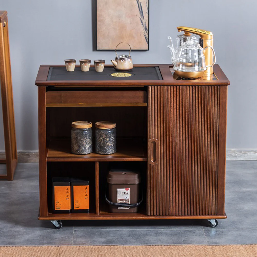 Movable Tea Table With Black Stone Tea Tray - Image 4