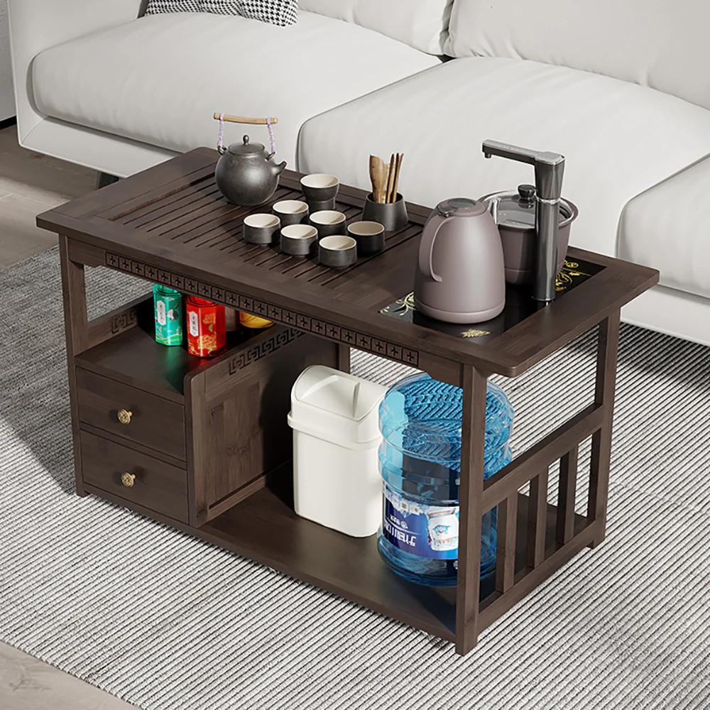 Multi-functional Movable Chinese Bamboo Tea Table - Image 2