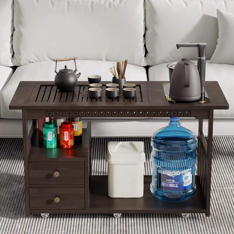 Multi-functional Movable Chinese Bamboo Tea Table - Image 3