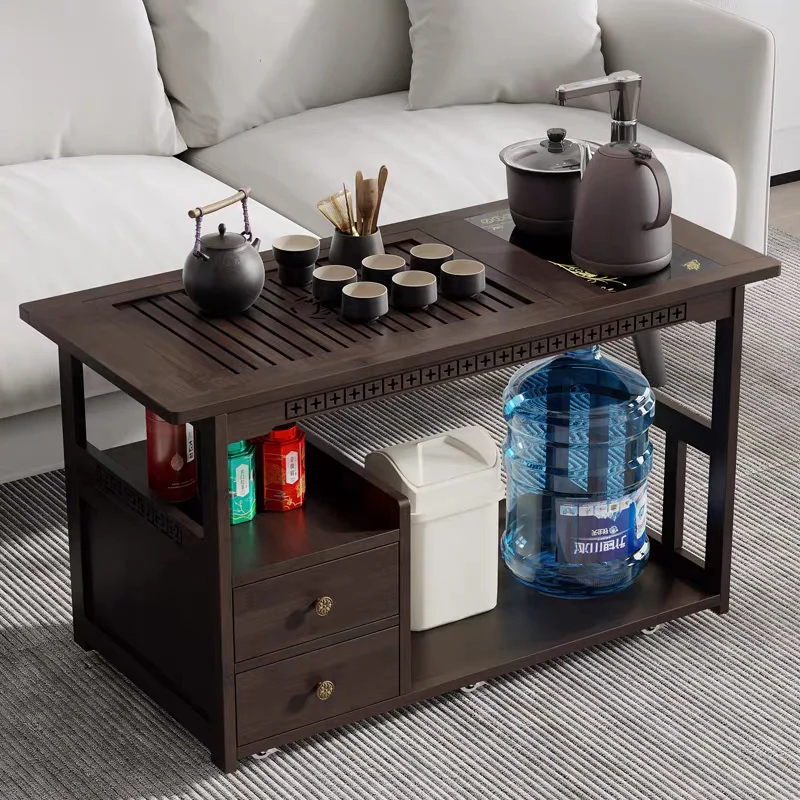 Multi-functional Movable Chinese Bamboo Tea Table - Image 4