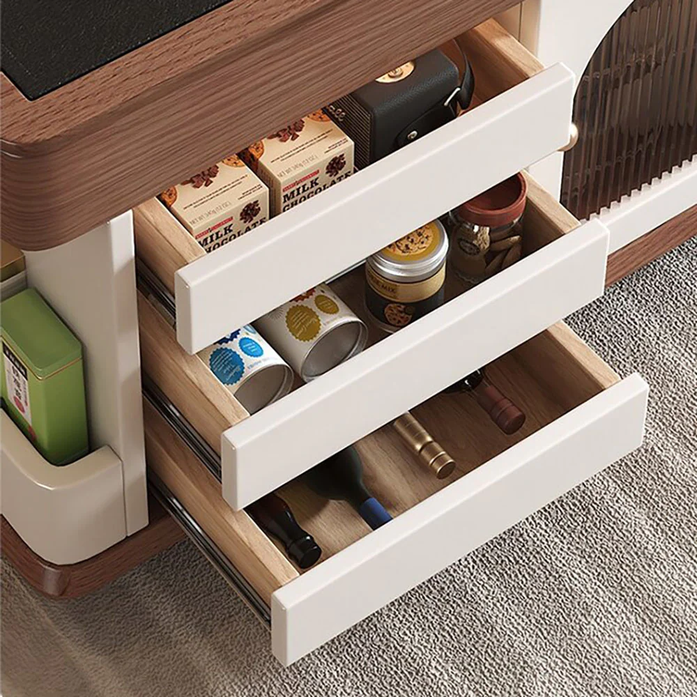 Oak Movable Tea Table With Black Stone Tea Tray - Image 4