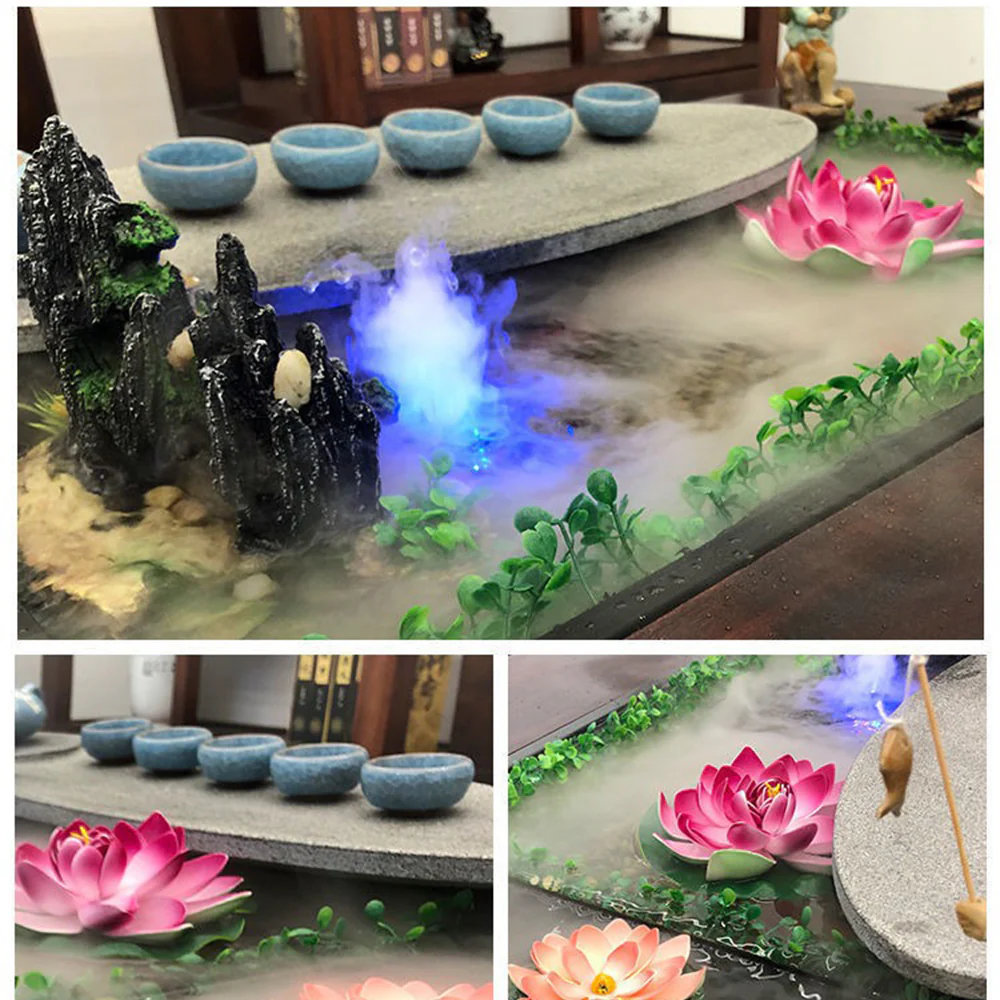 Old Ship Wood Flowing Water Tea Table Set With Fish Pond - Image 3