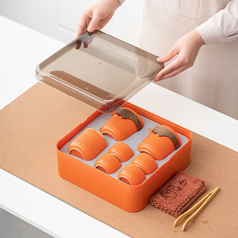 Orange Stoneware Portable Kung Fu Tea Set - Image 3