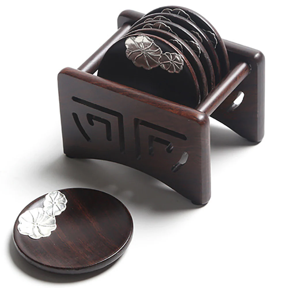 Peach Blossom Ebony Coaster Set