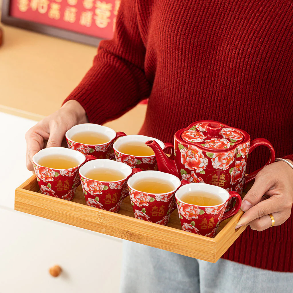 Peony Double Happiness Ceramic Wedding Tea Set - Image 3