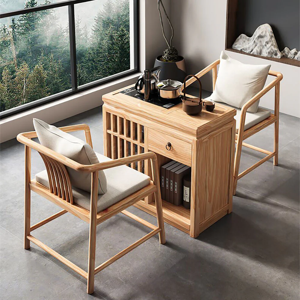Pine Wood Integrated Movable Tea Table - Image 3