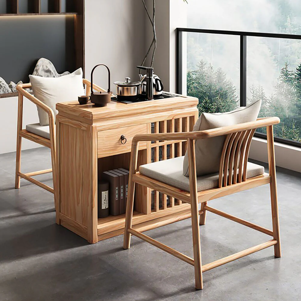 Pine Wood Integrated Movable Tea Table - Image 4