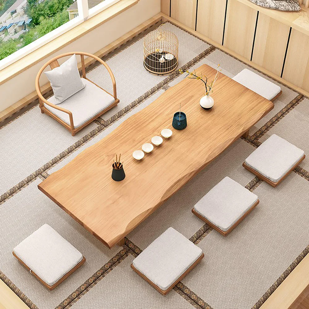 Pine Wood Low Table Tatami Tea Table Set - Image 4