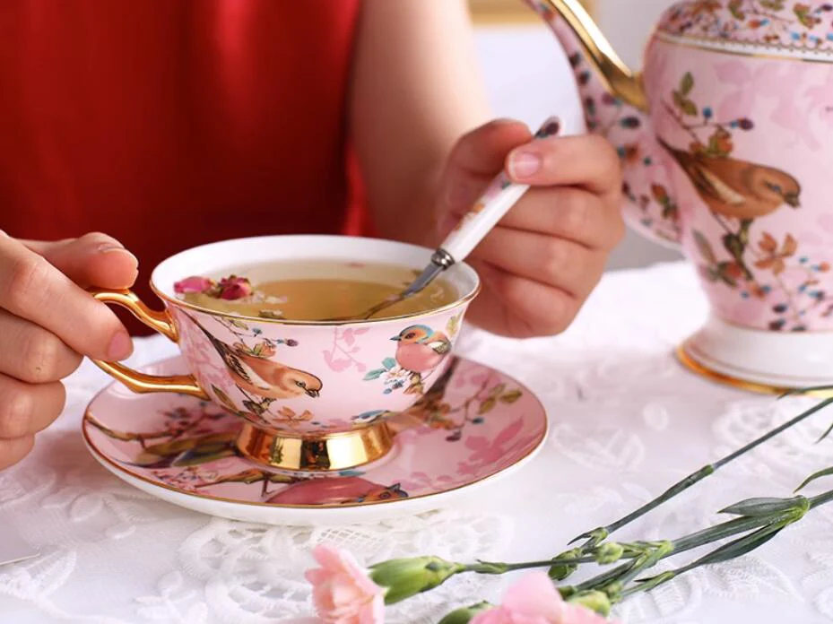 Pink Birds Bone China Tea Set - Image 5