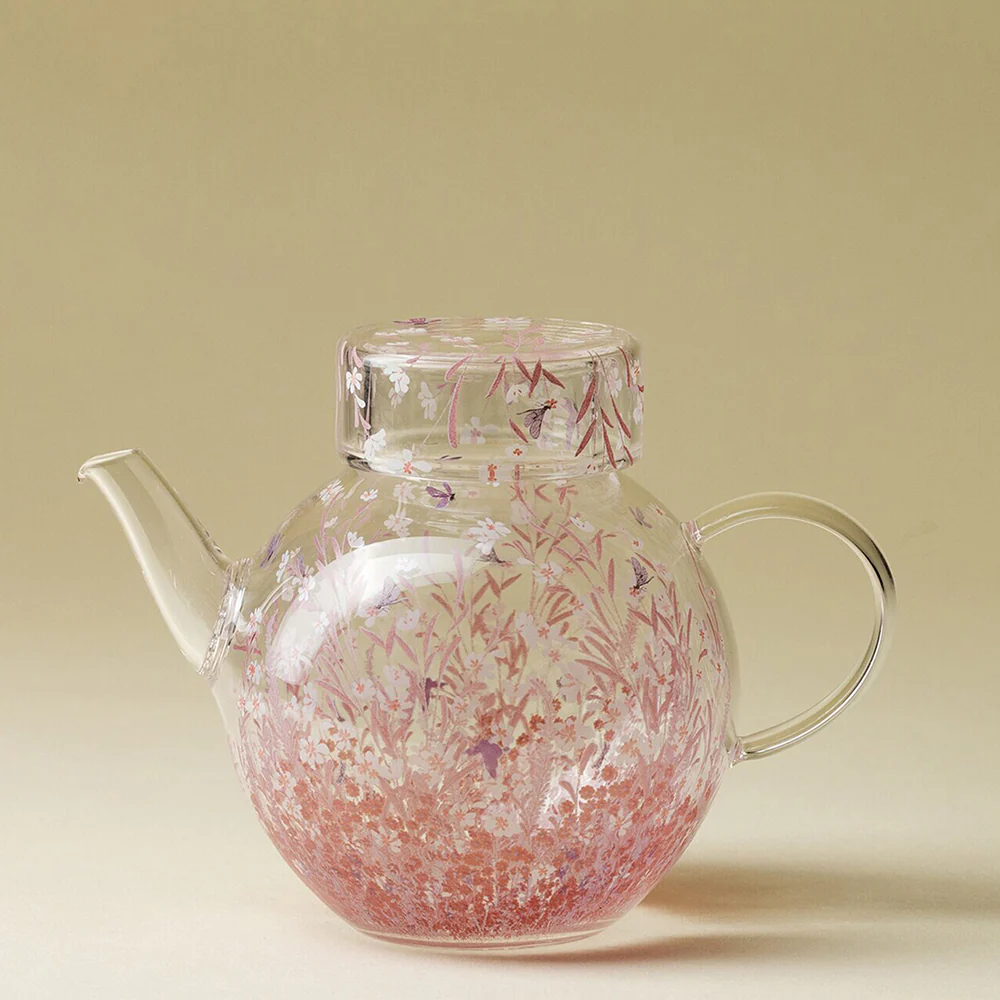 Pink Blossom Borosilicate Glass Teapot