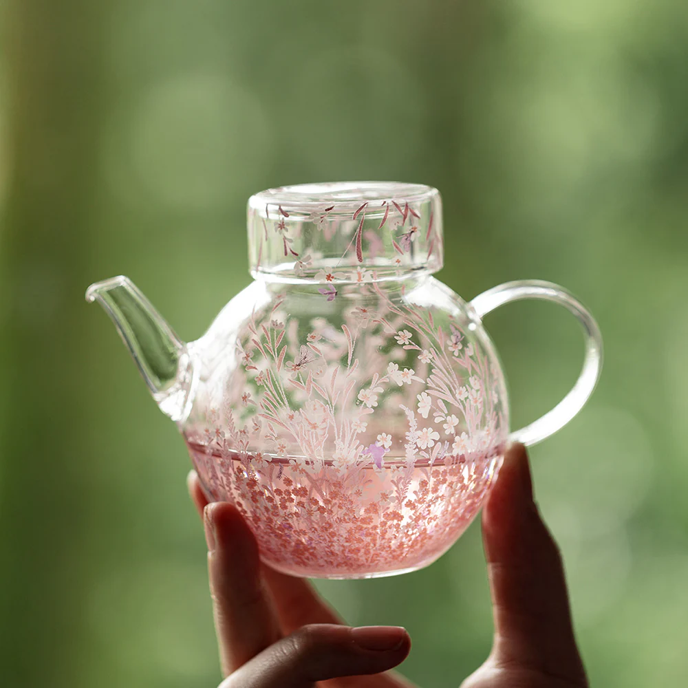 Pink Blossom Borosilicate Glass Teapot - Image 2