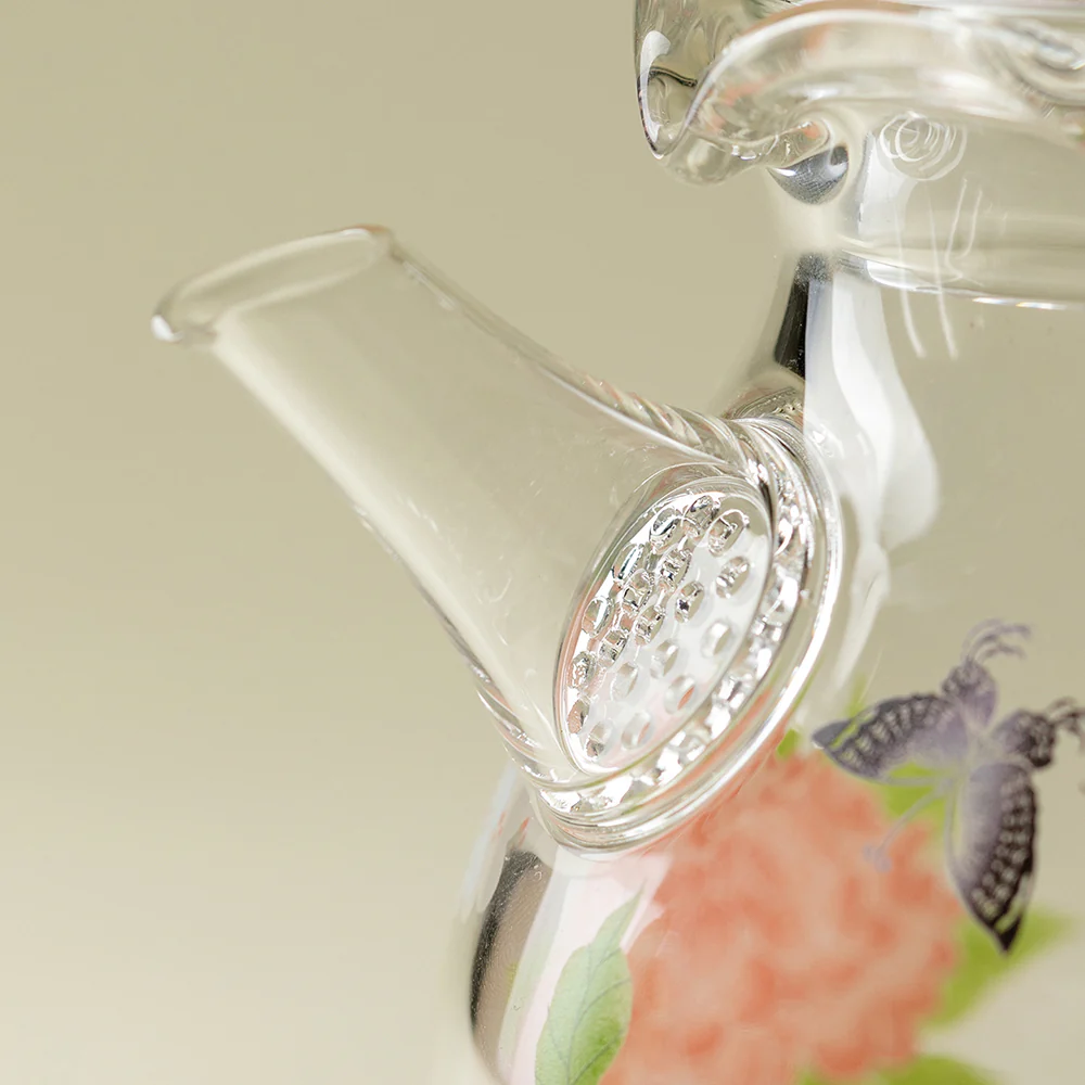 Pink Butterfly And Hydrangea Borosilicate Glass Teapot - Image 4