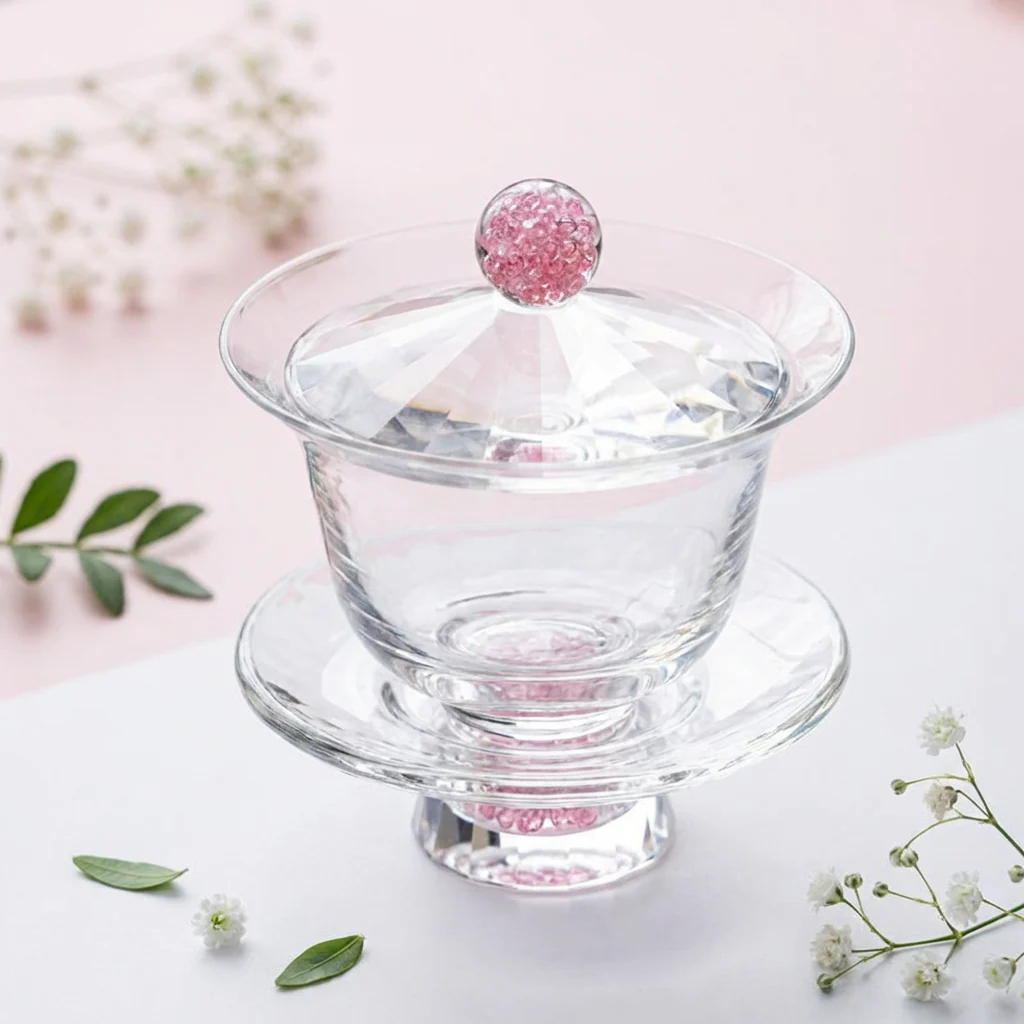 Pink Diamond Crystal Glass Gaiwan Tea Set - Image 3
