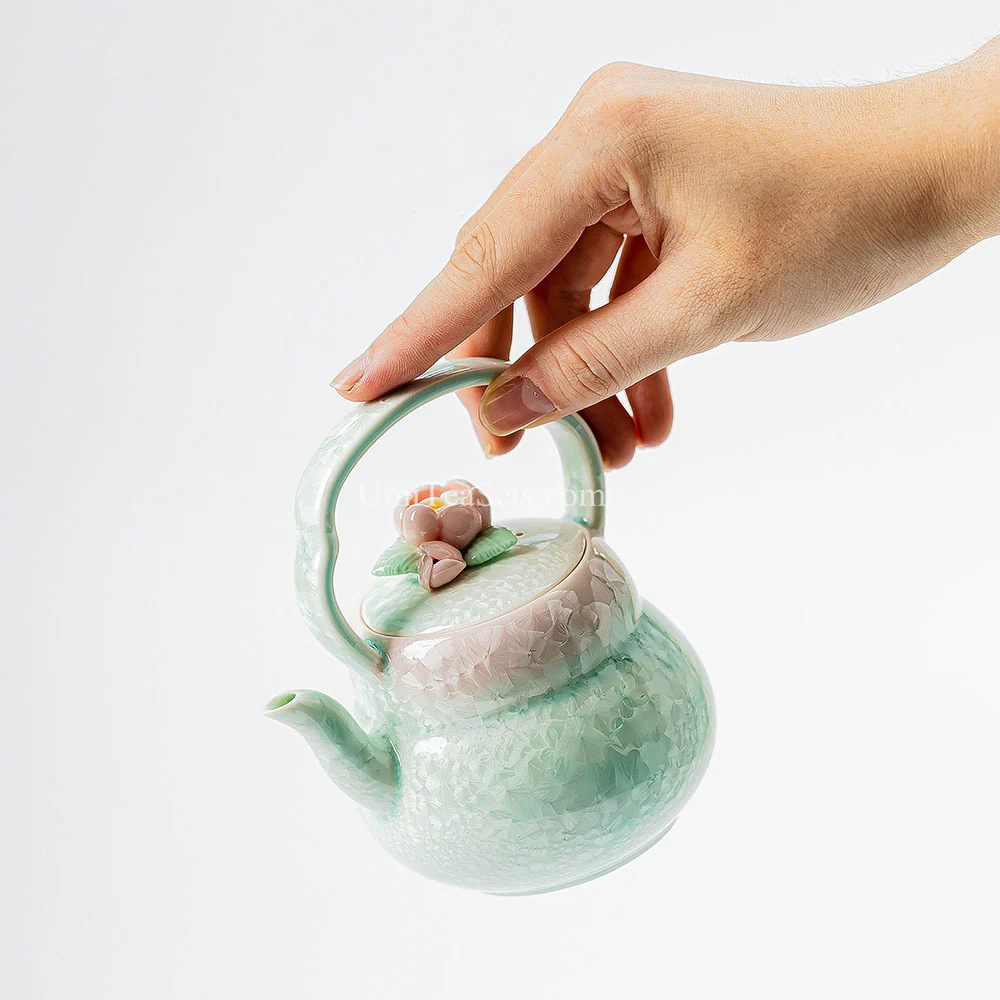 Pink-Green Gradient Ruyao Porcelain Tea Set - Image 4