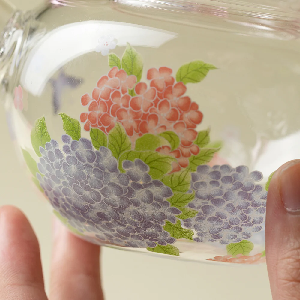 Pink Hydrangea Borosilicate Glass Teapot - Image 4