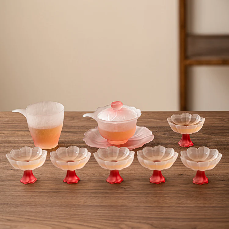 Pink Lotus Crystal Glass Tea Set - Image 2