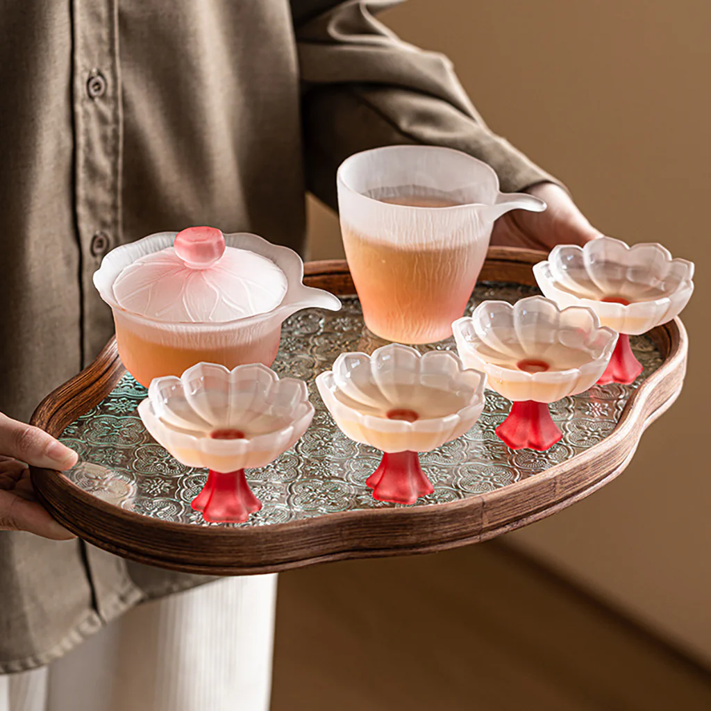 Pink Lotus Crystal Glass Tea Set - Image 3