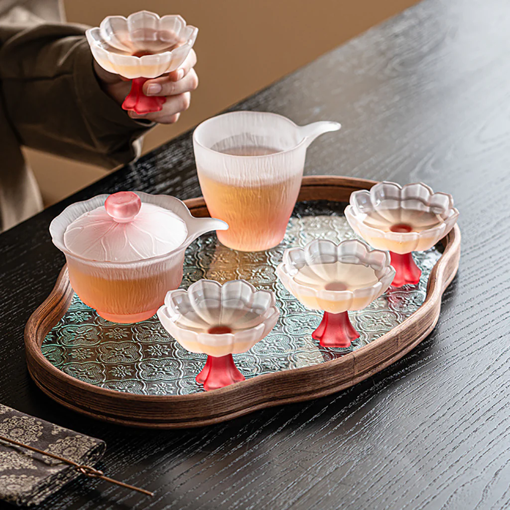 Pink Lotus Crystal Glass Tea Set - Image 4