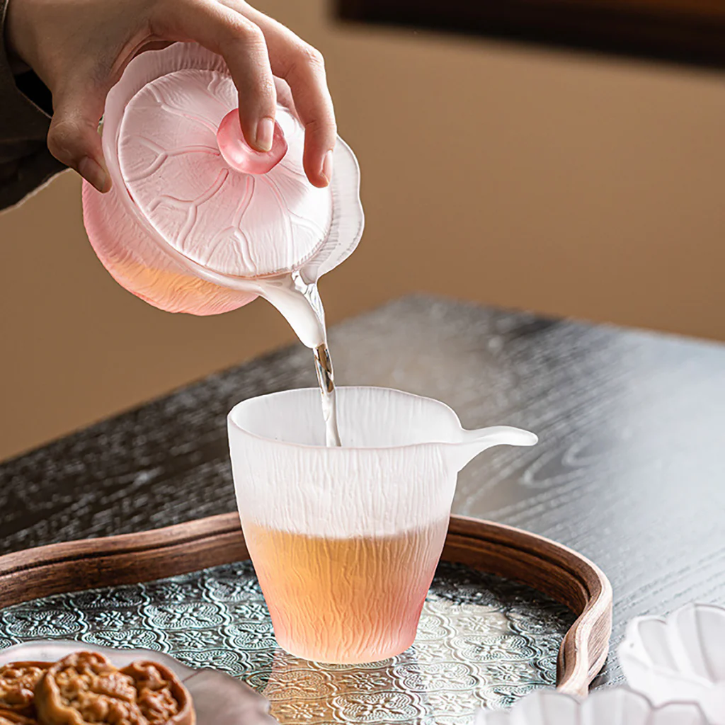 Pink Lotus Crystal Glass Tea Set - Image 5