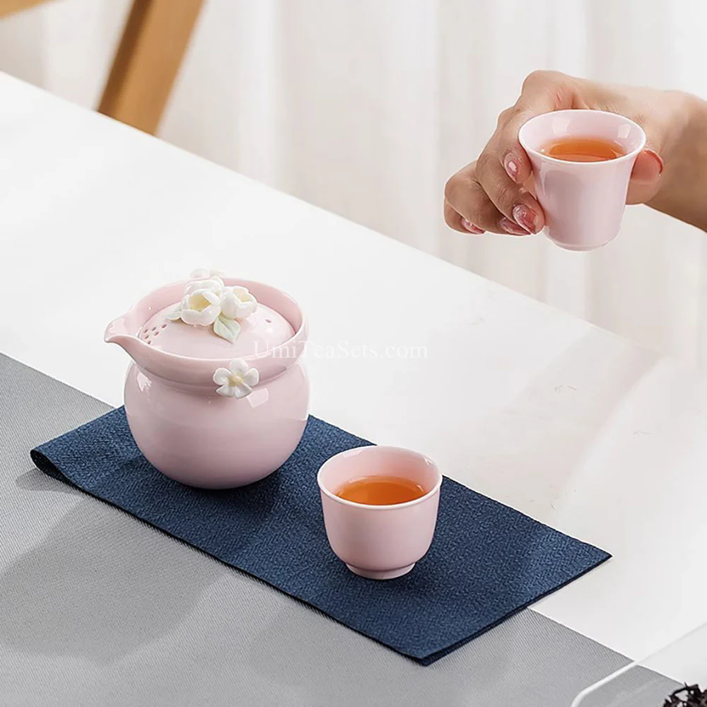 Pink Porcelain Jasmine Travel Tea Set - Image 3
