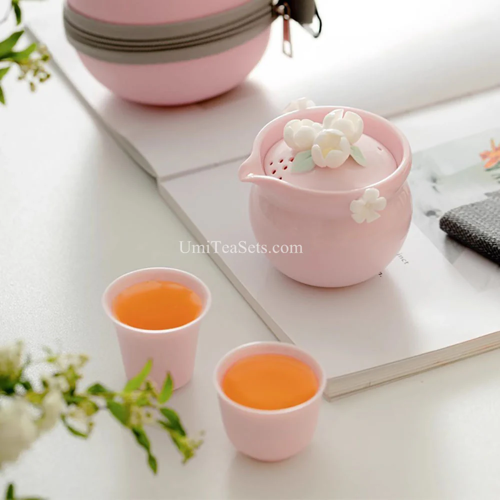 Pink Porcelain Jasmine Travel Tea Set - Image 4