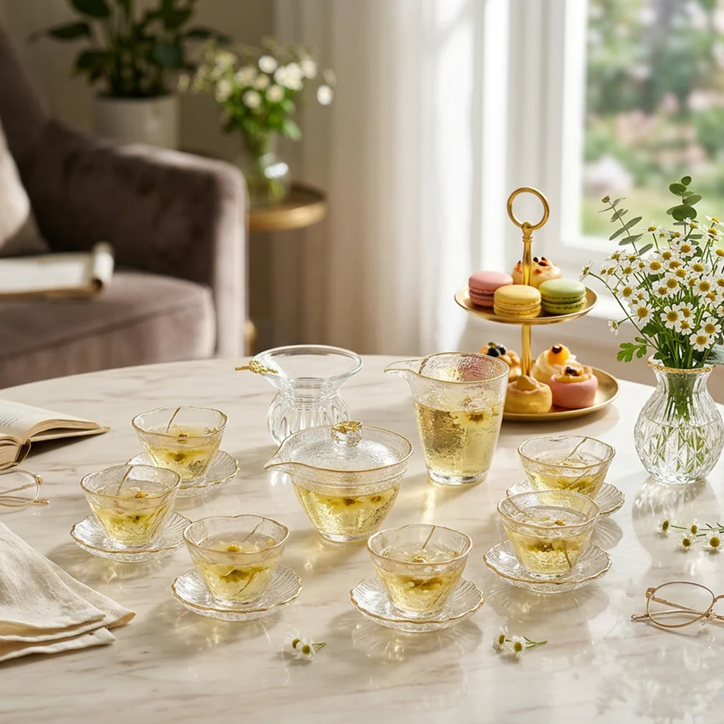 Plum Blossom Ice-Textured Glass Tea Set - Image 2