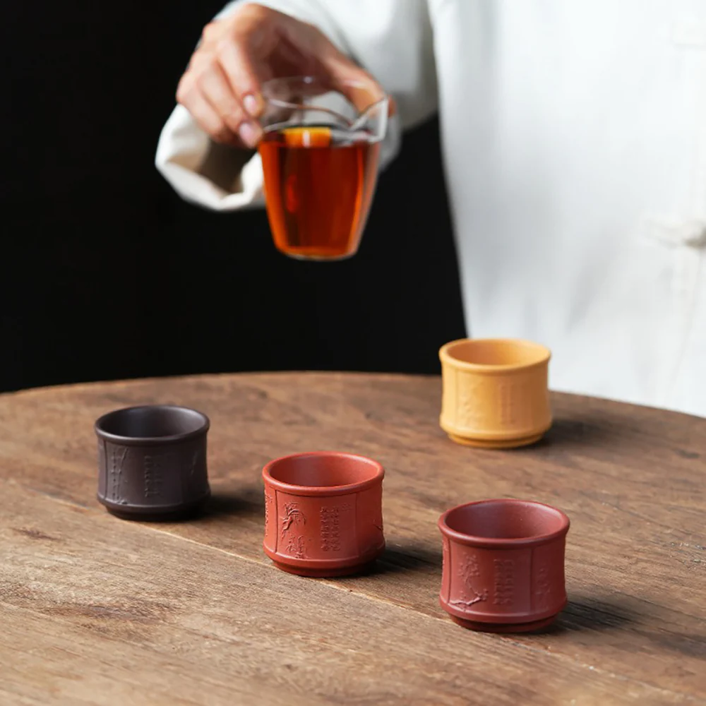 Plum Blossom Orchid Bamboo Chrysanthemum Purple Clay Tea Cup Set - Image 2