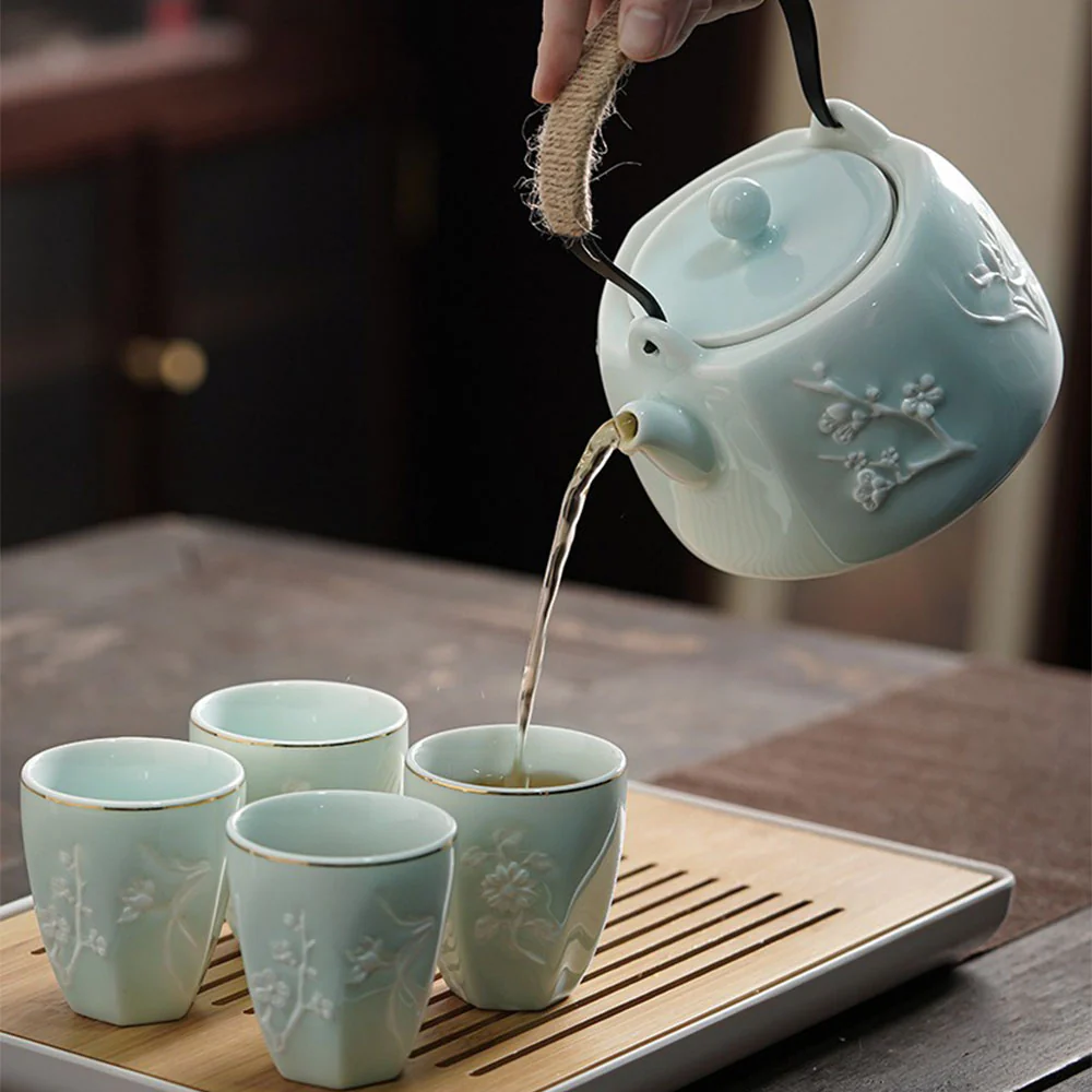 Plum Orchid Bamboo Chrysanthemum Mikawachi-yaki Tea Set - Image 4