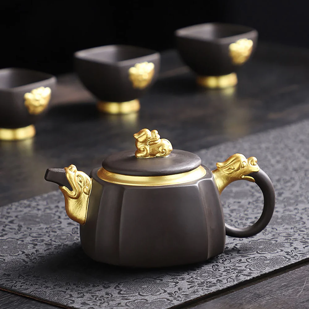 Purple Clay Black Gold Dragon Tea Set - Image 3