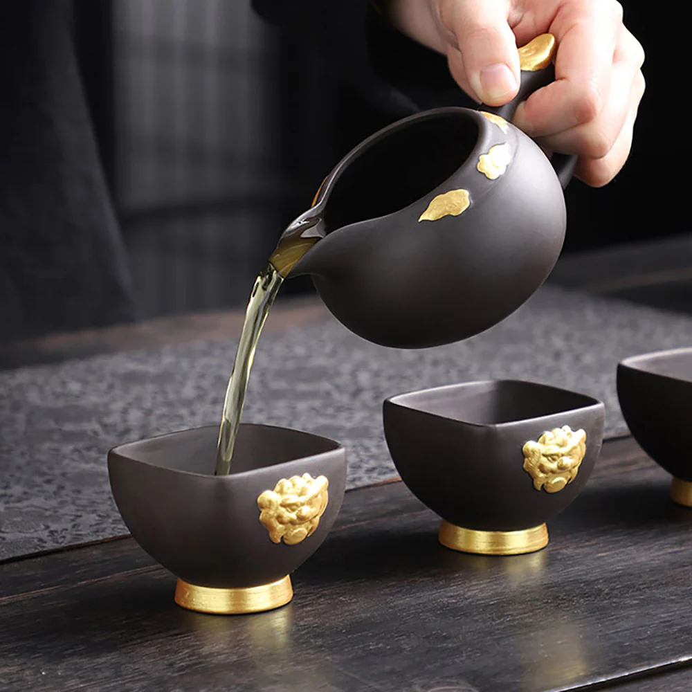 Purple Clay Black Gold Dragon Tea Set - Image 4
