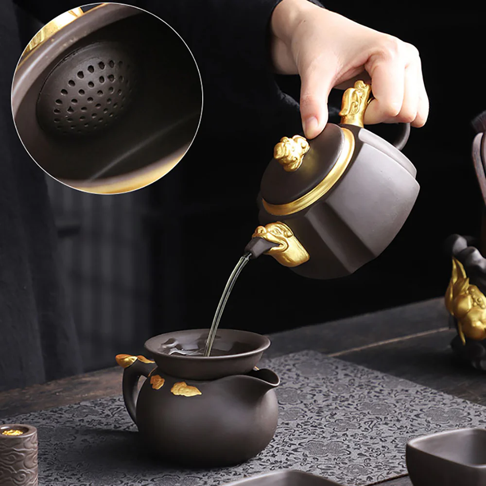 Purple Clay Black Gold Dragon Tea Set - Image 5