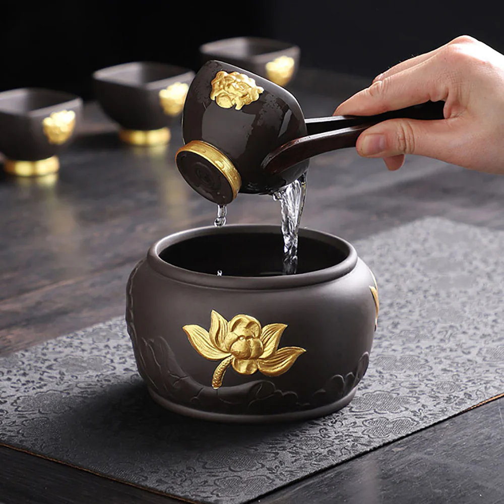 Purple Clay Black Gold Dragon Tea Set - Image 6