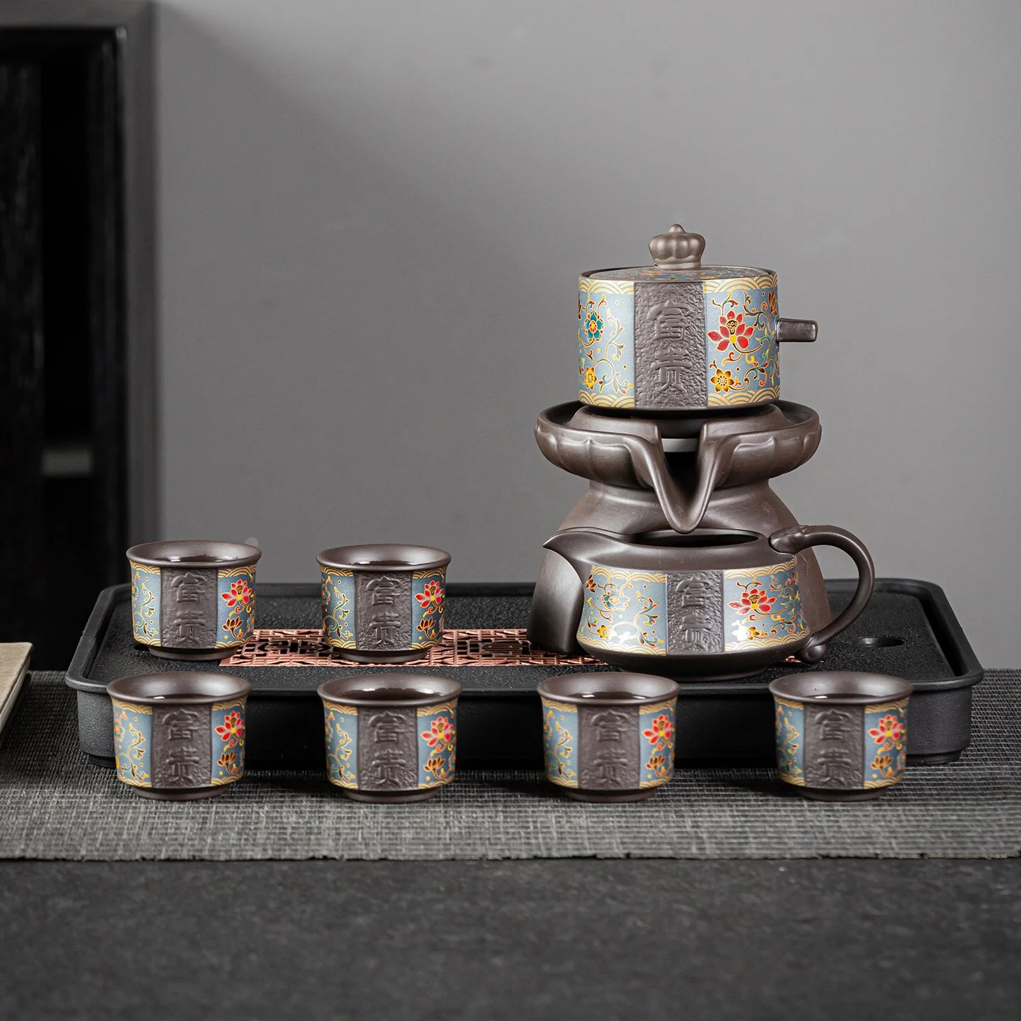 Purple Clay Flowers Automatic Tea Set - Image 3