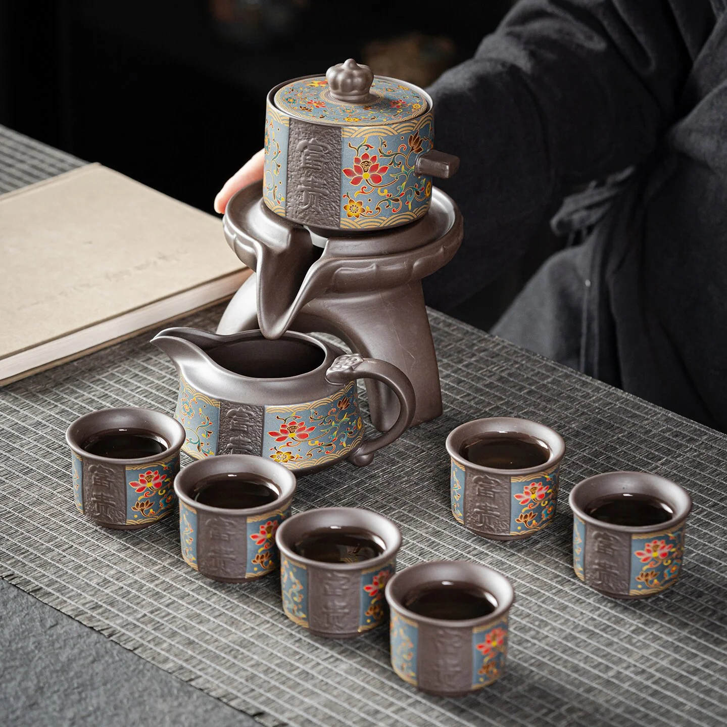 Purple Clay Flowers Automatic Tea Set - Image 4