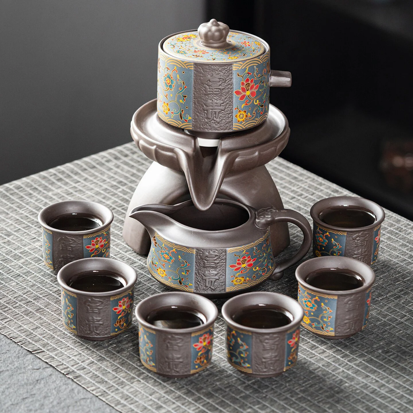 Purple Clay Flowers Automatic Tea Set - Image 5