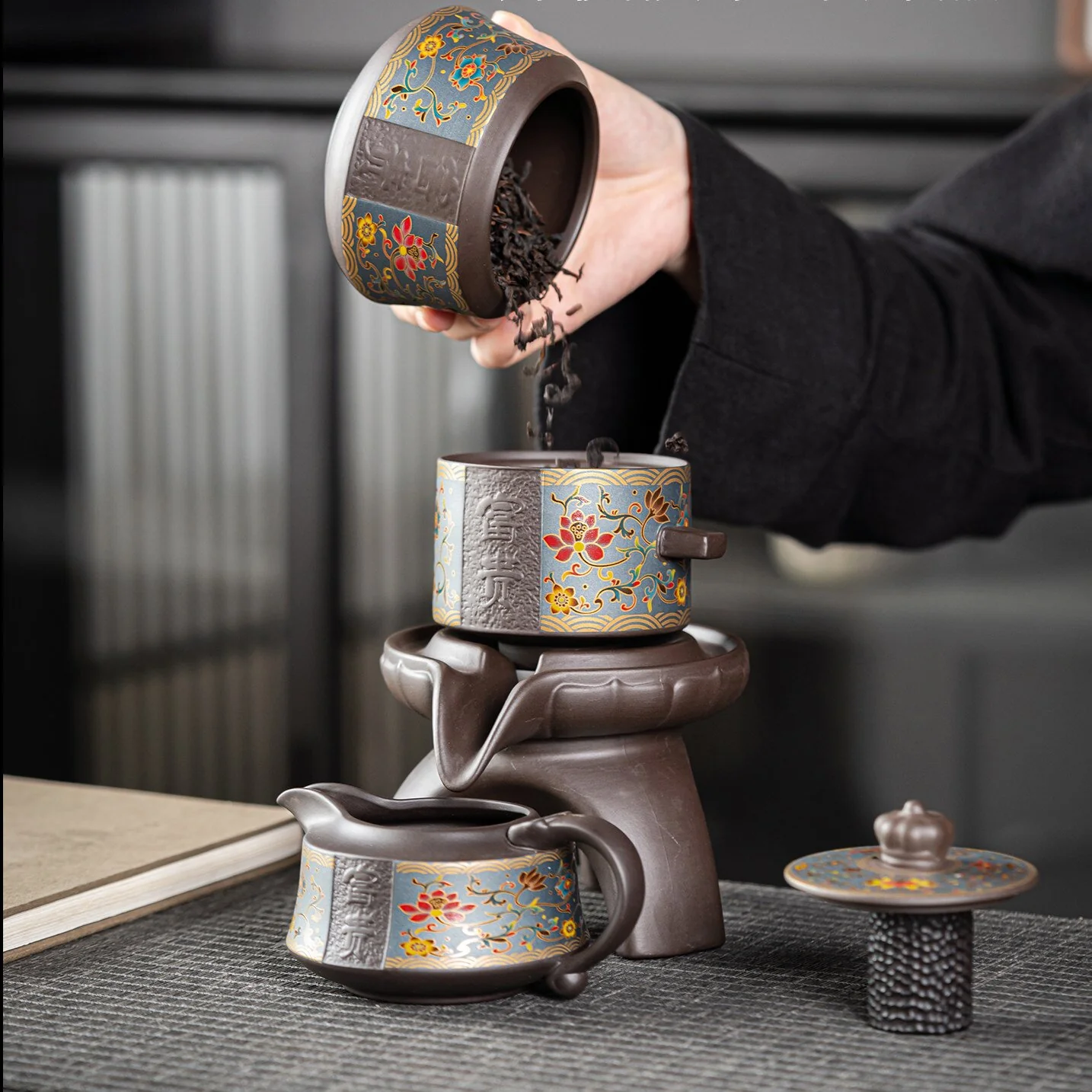 Purple Clay Flowers Automatic Tea Set - Image 6