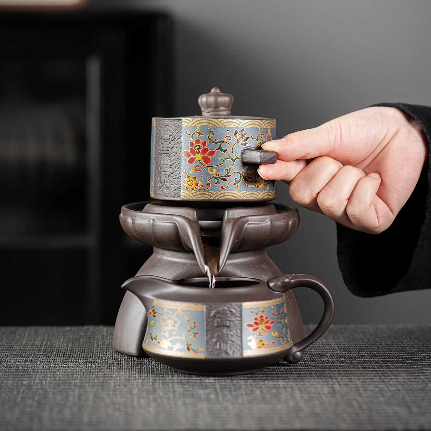 Purple Clay Flowers Automatic Tea Set - Image 7