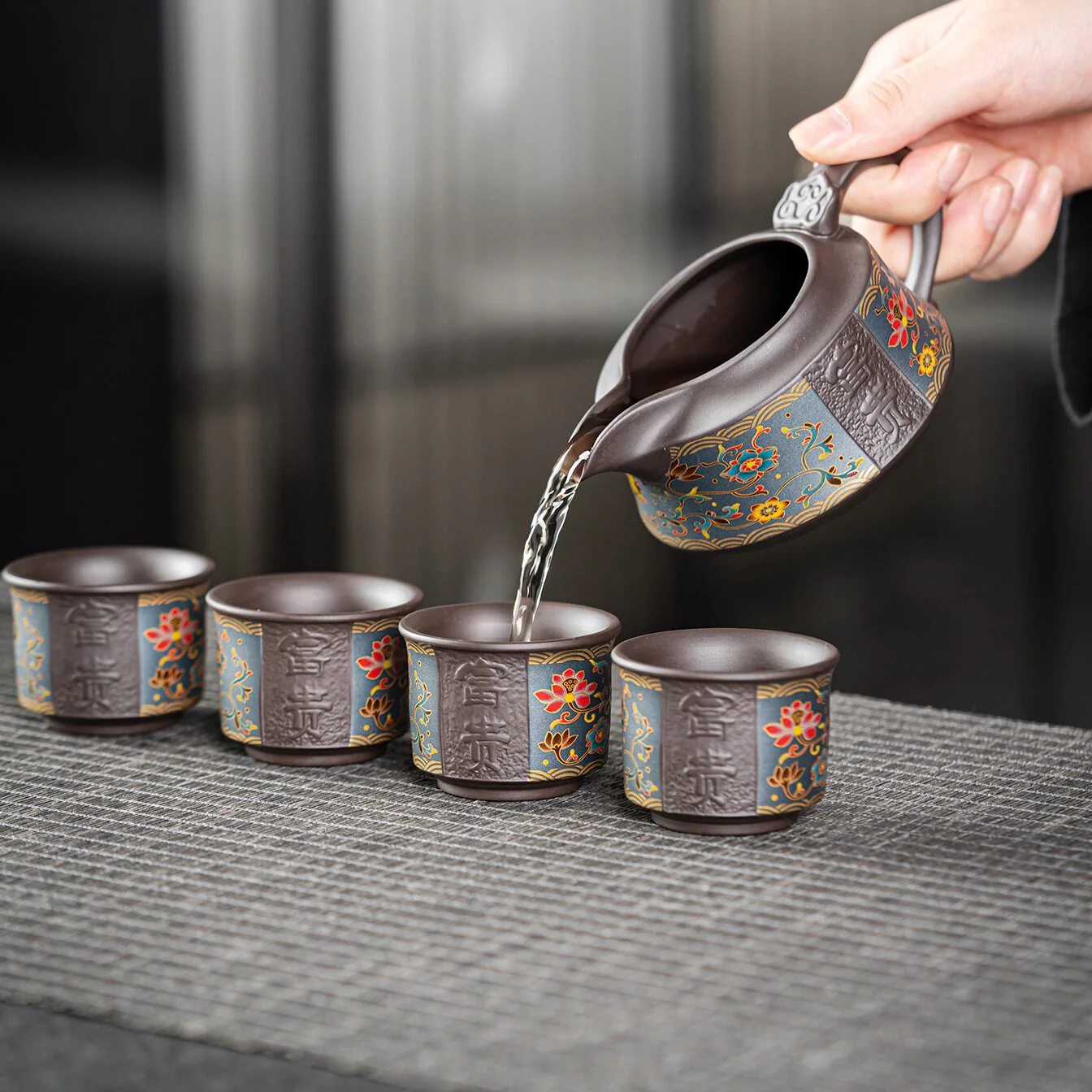 Purple Clay Flowers Automatic Tea Set - Image 8