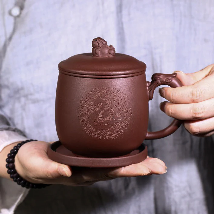 Purple Clay Dragon Tea Cup With Infuser - Image 13