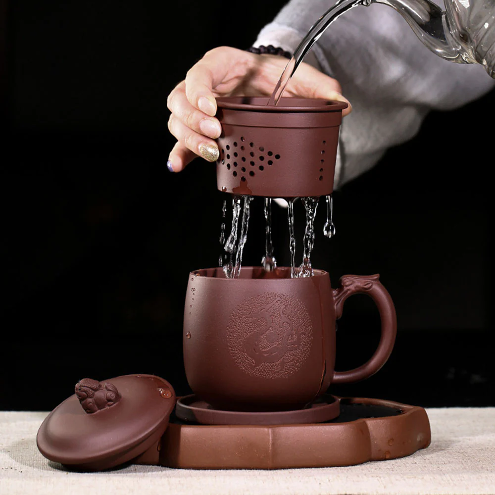 Purple Clay Dragon Tea Cup With Infuser - Image 2