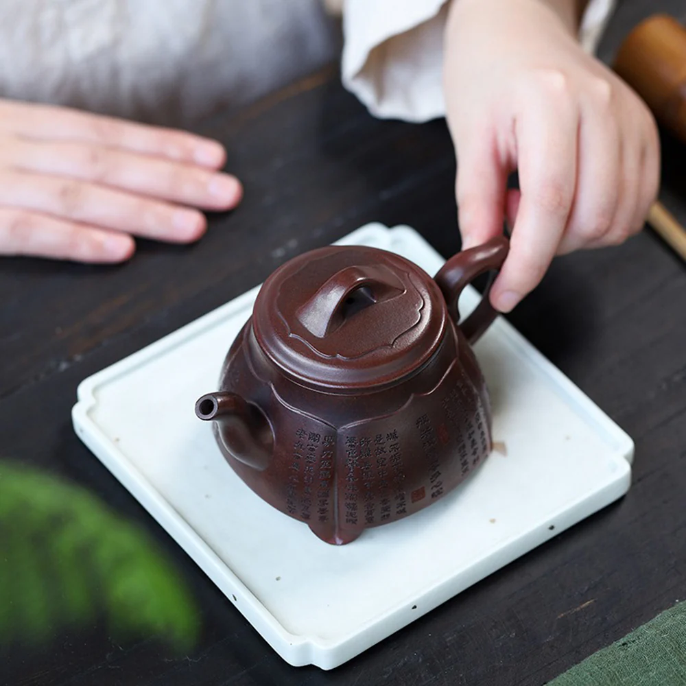 Purple Clay Lotus Heart Sutra Teapot - Image 4