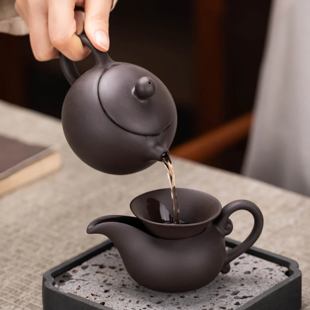 Purple Clay Tea Set With Solid Wood Tea Tray - Image 3