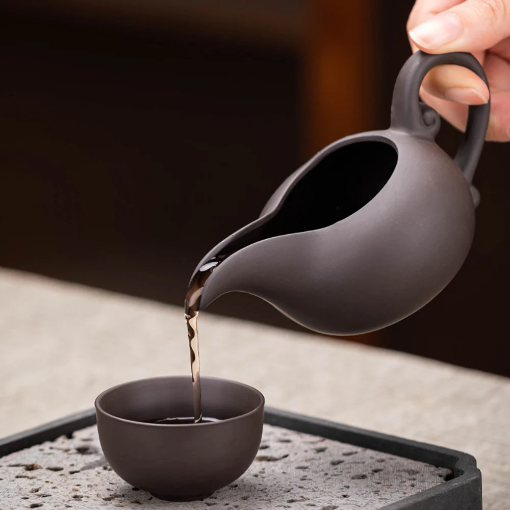 Purple Clay Tea Set With Solid Wood Tea Tray - Image 4