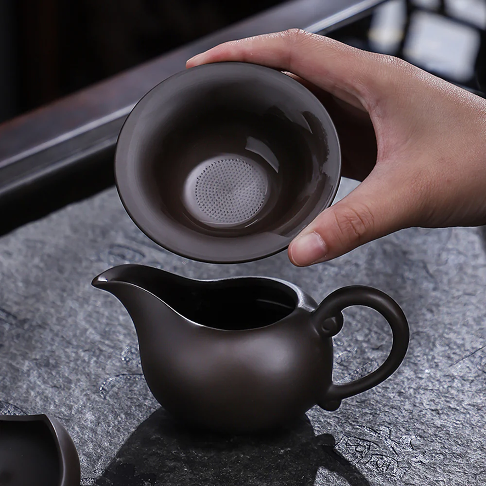 Purple Clay Tea Set With Solid Wood Tea Tray - Image 5