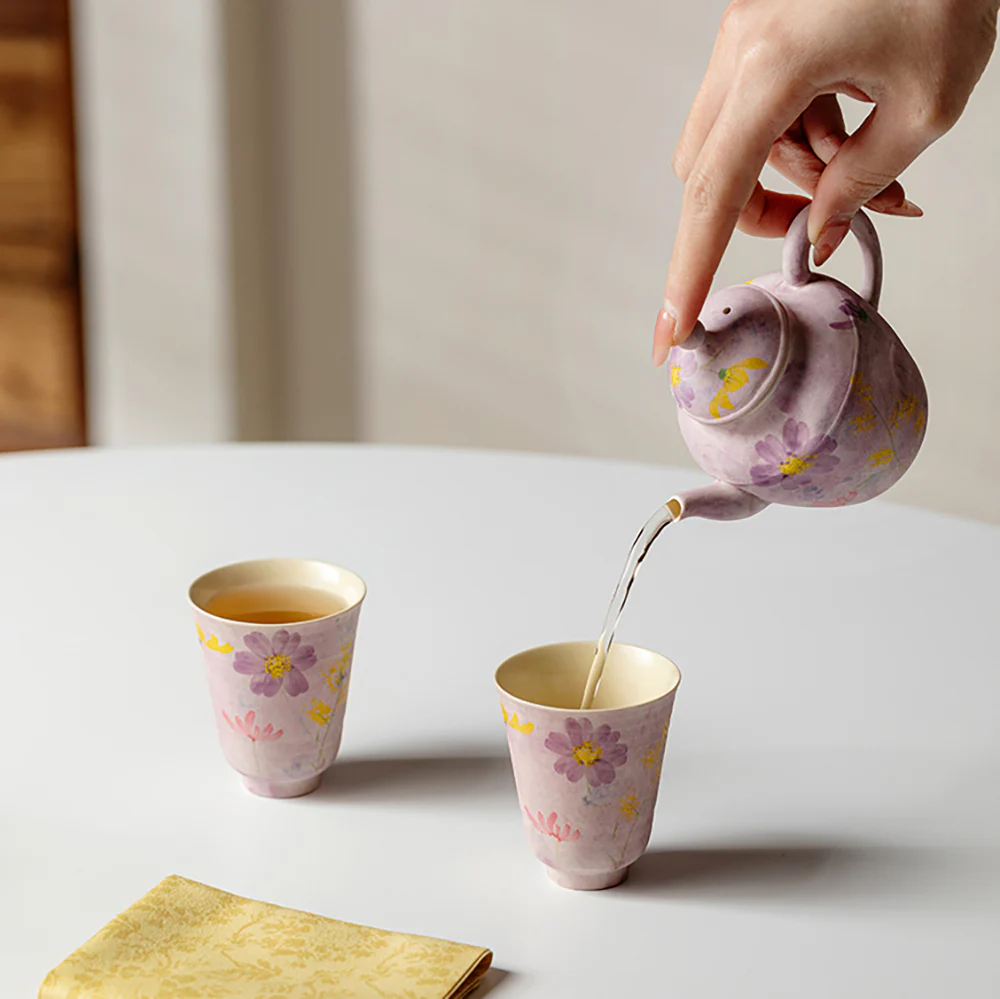 Purple Oil Painting Flower Travel Tea Set - Image 4
