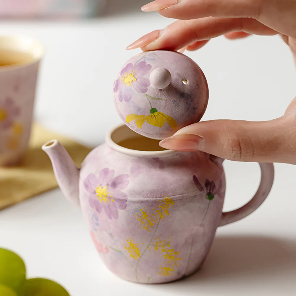 Purple Oil Painting Flower Travel Tea Set - Image 5