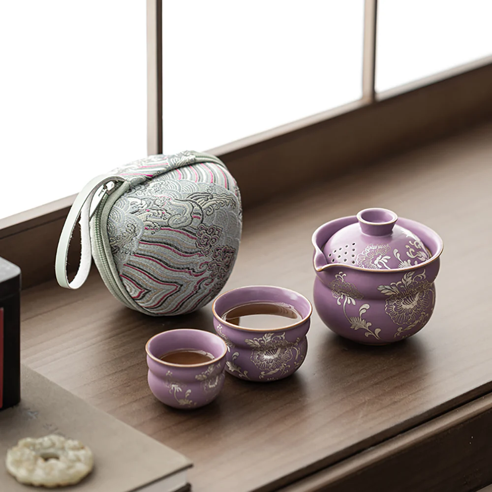 Purple Ruyao Peony Travel Tea Set - Image 3