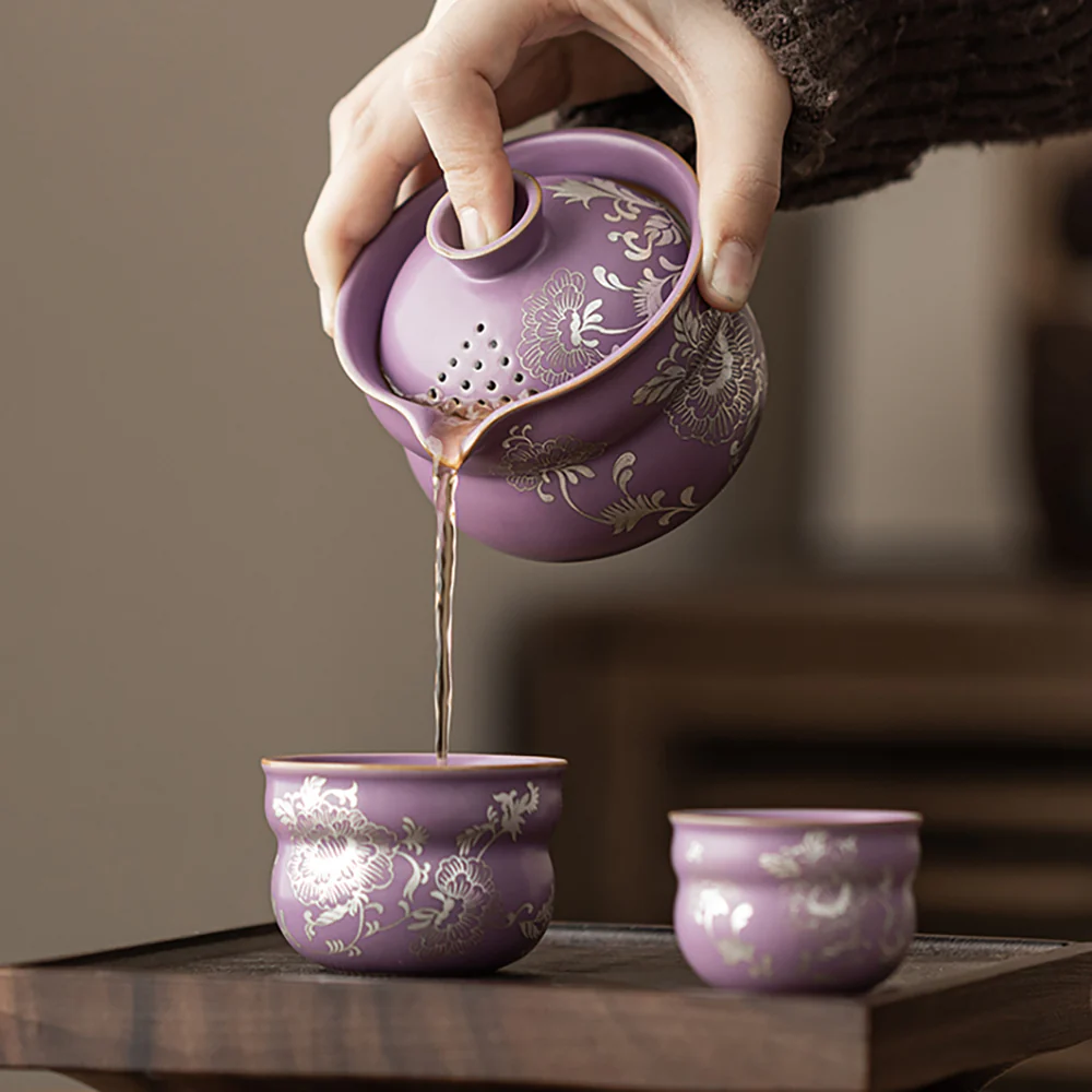 Purple Ruyao Peony Travel Tea Set - Image 4