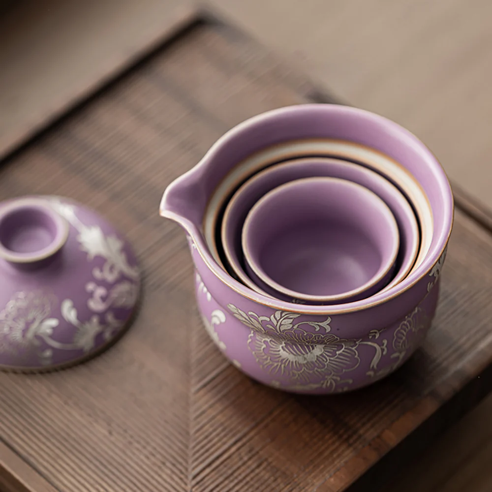 Purple Ruyao Peony Travel Tea Set - Image 6